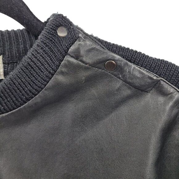 Mens Vintage 80s Leather Jacket Zip MJ Heart Beat Inlay Wool Black M Streetwear - Picture 6 of 14